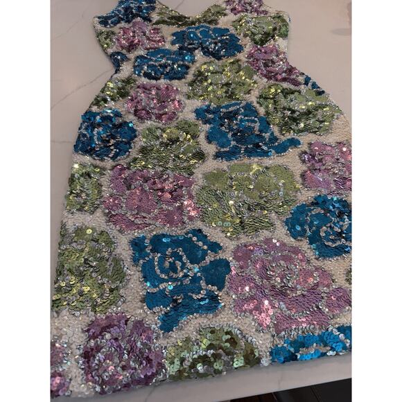 Vintage Gene Shelly's Boutique Internationale Womens Sequin Dress 8 Floral Mini - Picture 14 of 16